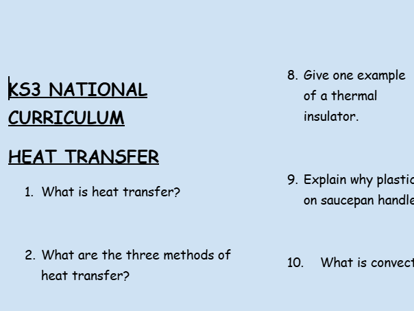 KS3 Physics pdf worksheet - Heat transfer - 30 questions and answers.