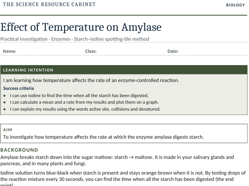 Enzyme Practicals x4: Temperature