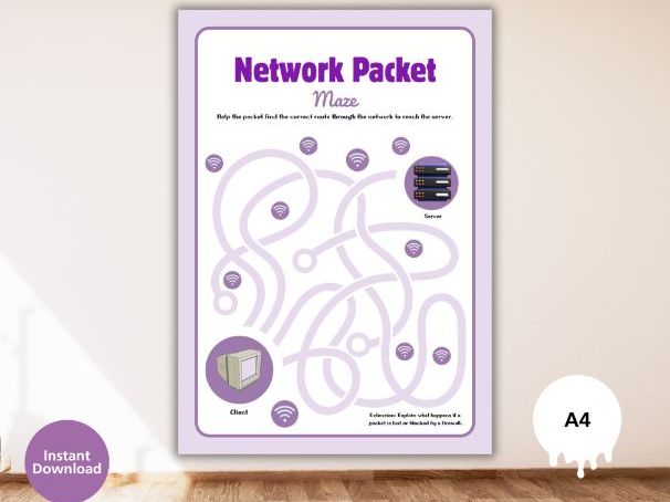 Network Packet Maze – Free KS3 Computer Science Worksheet (Client to Server Path)