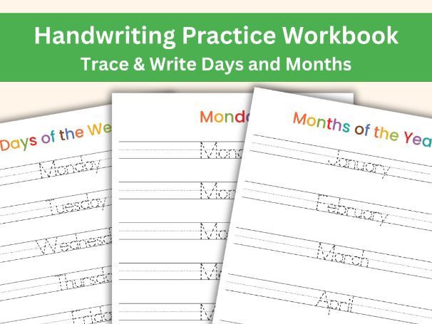 Trace the Days & Months Worksheets | Handwriting Practice | Early Writing Skills
