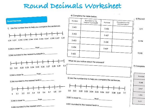 Decimals Worksheet - Round Decimals