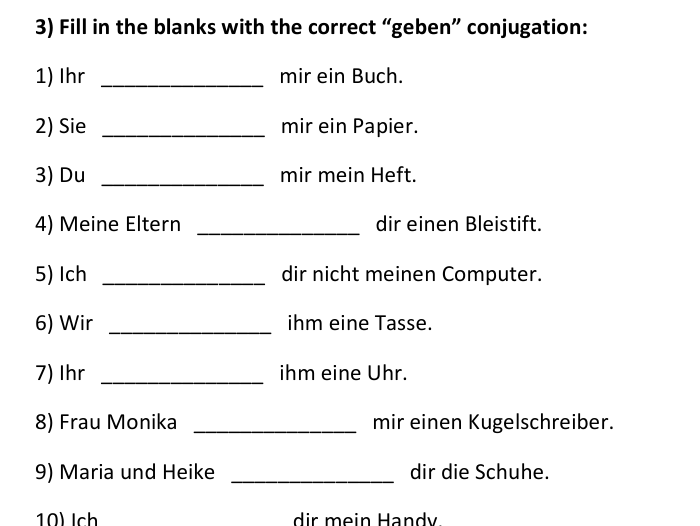 GEBEN Conjugation Worksheets | Present Tense | Das Verb GEBEN