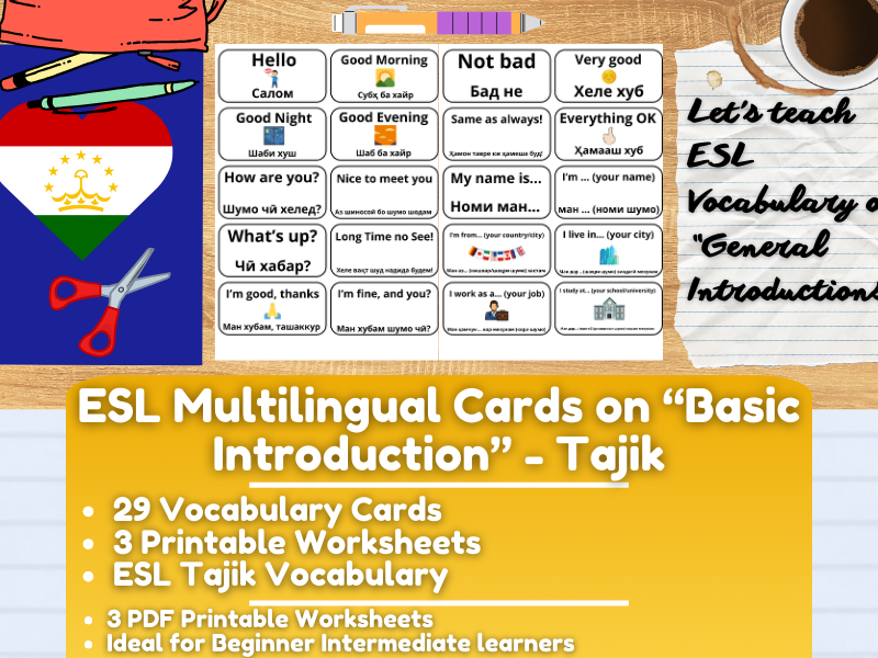 ESL Multilingual Vocabulary Flashcards on "General Introductions" - Tajik