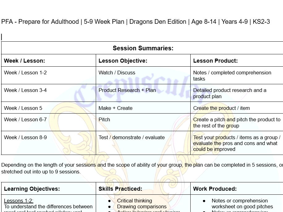 KS2/3 Product Pitch 5 Week Plan