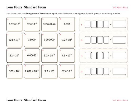 Standard Form Four Fours Maths Puzzle