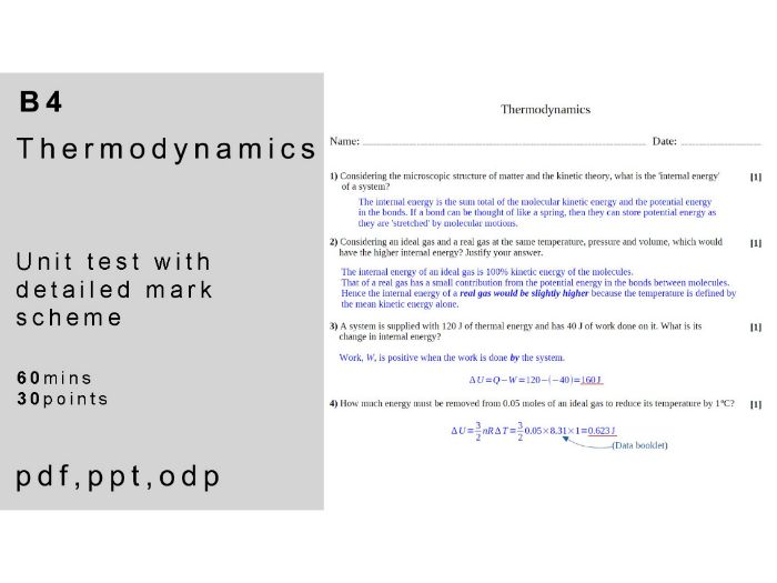 IB physics: B.4 - Thermodynamics (HL). Unit Test.