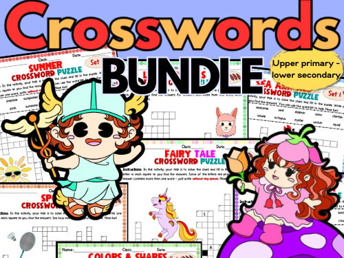 Differentiated Crossword Printables BUNDLE with Color/B&W Options and Word Bank