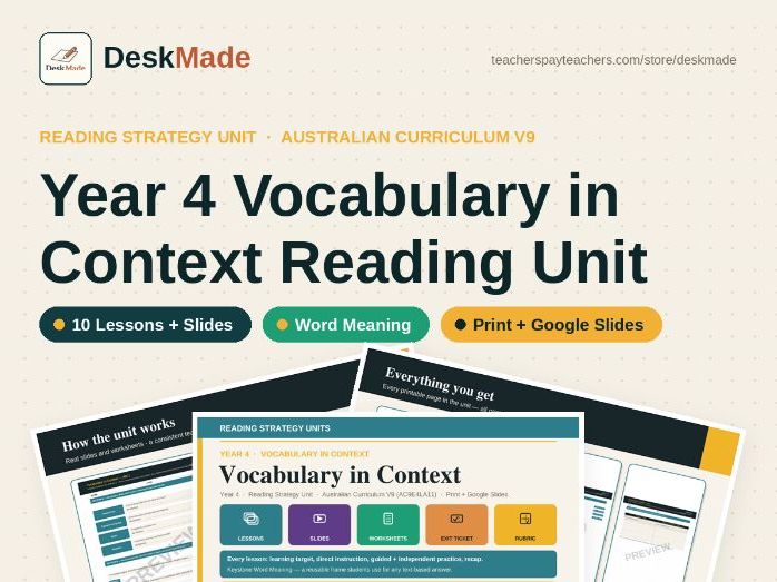 Year 4 Vocabulary in Context Reading Unit | Australian Curriculum V9