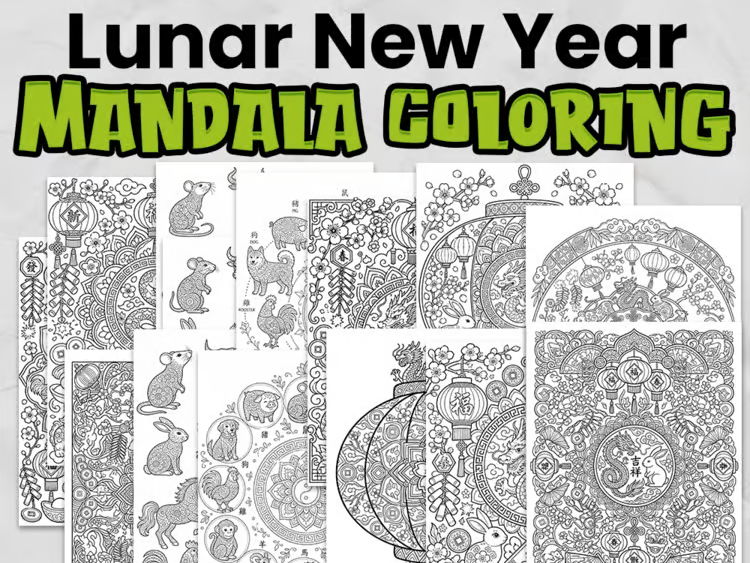 Lunar New Year Mandala Colouring Pages | No-Prep Mindfulness Activities | KS1 & KS2