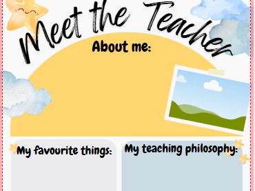 Editable meet the teacher sheet - Star and cloud design