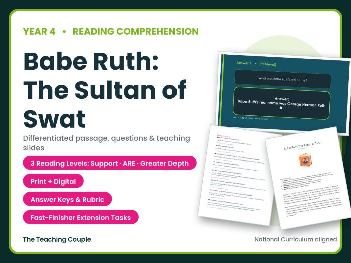 Babe Ruth: The Sultan of Swat Reading Comprehension | Year 4 (KS2)