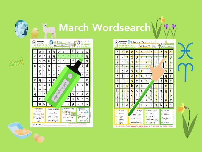 Wordsearch - March, x18 words to find