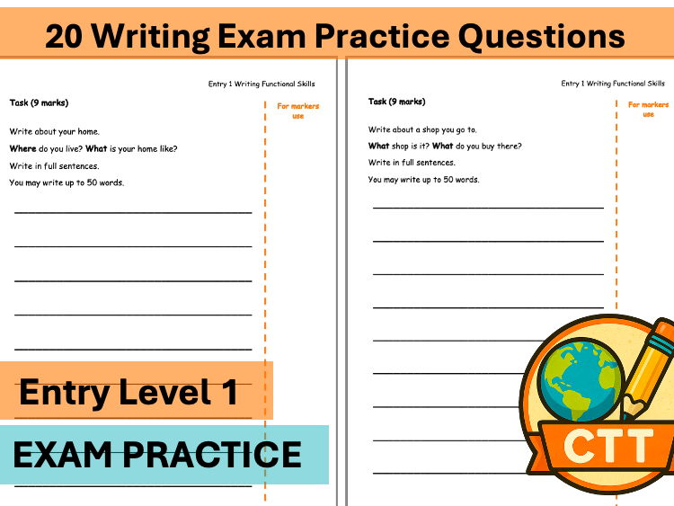 Entry Level 1 English Functional Skills Writing Practice Pack – 20 Exam-Style 9-mark Questions
