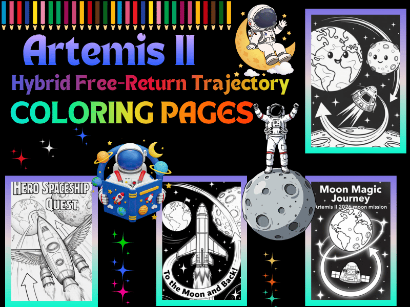 Artemis II Hybrid Free-Return Trajectory Coloring Pages – STEM Activity NO PREP