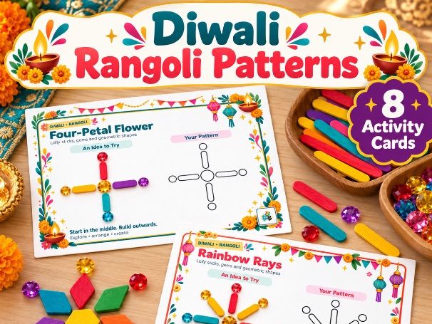 Diwali Rangoli Patterns - Loose Parts Activity Cards - EYFS