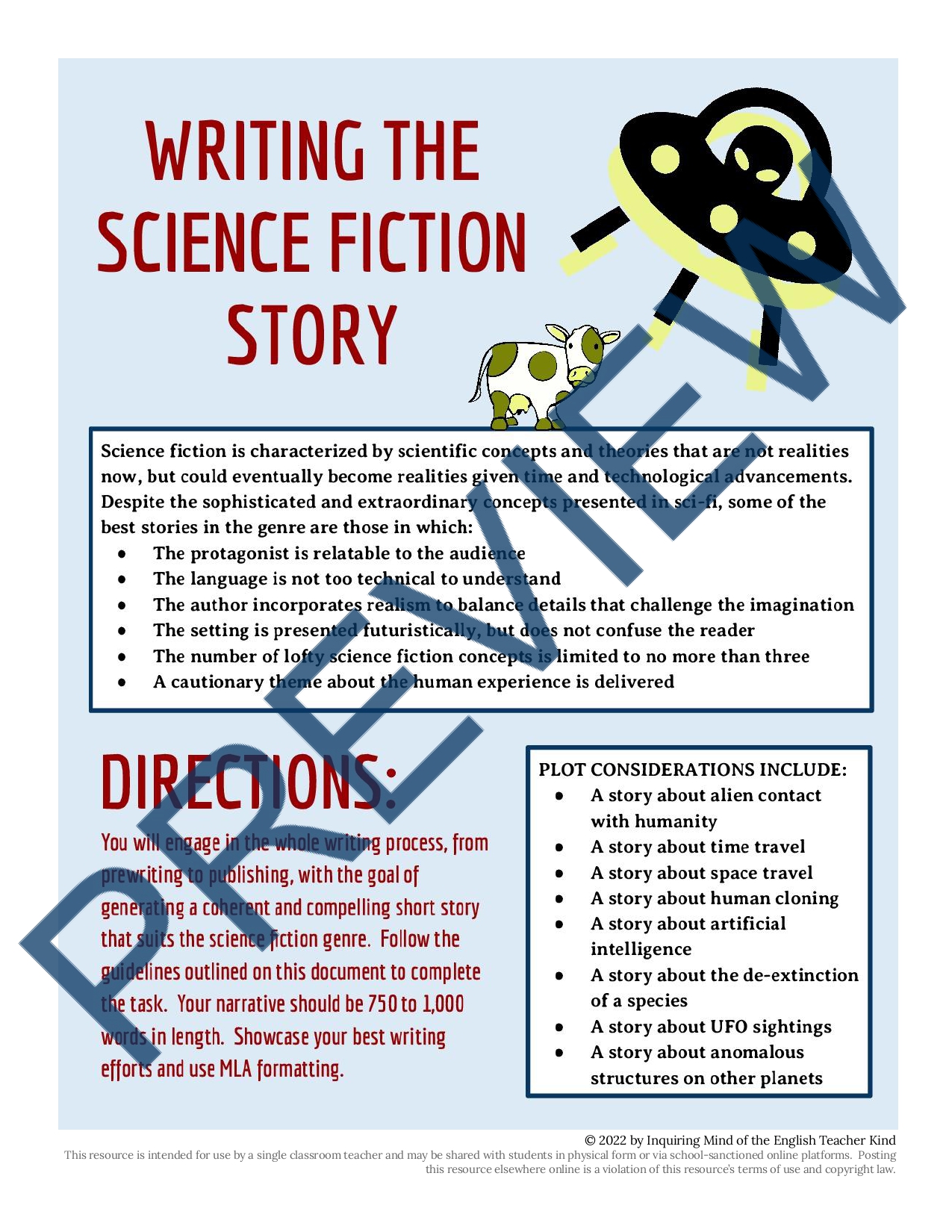 Creative Writing Science Fiction Unit Plan & Materials Teaching