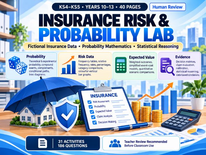 Insurance Risk & Probability Lab KS4–KS5 Probability & Statistics 40 Worksheets