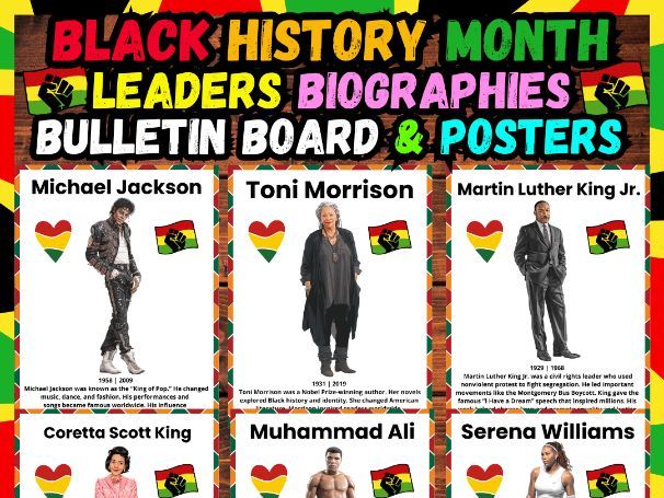 Famous Black History Month Leaders Biographies Posters Classroom Bulletin Board