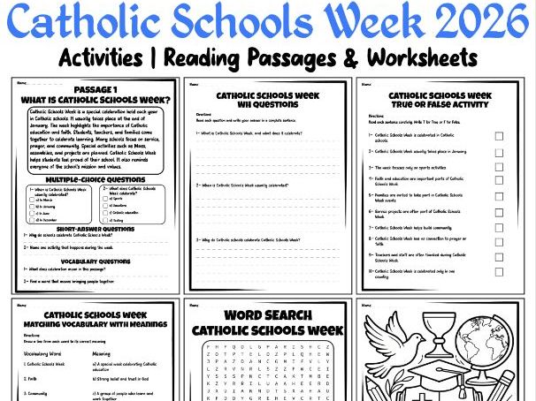 Catholic Schools Week 2026 Activities | Reading Passages & Worksheets