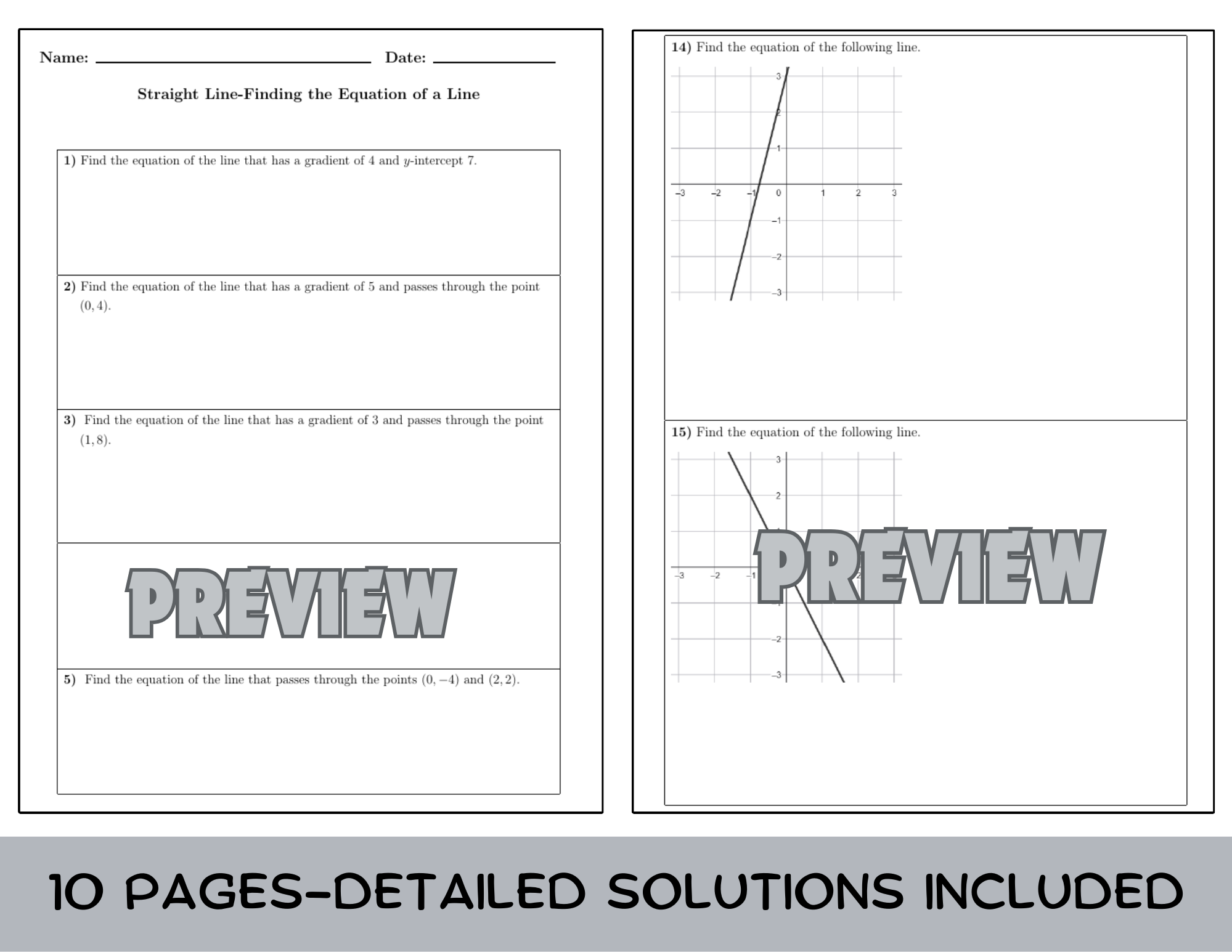 Straight Line-Finding the Equation of a Line Worksheet (with solutions ...