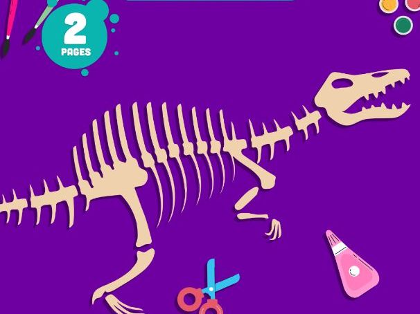 Spinosaurus Skeleton Craft, Dinosaur Craft Activity, Printable Color, Cut and Paste PDF