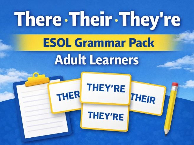 There Their They’re ESOL Grammar Pack | Adult E2 E3 Worksheets, Flashcards & Answers
