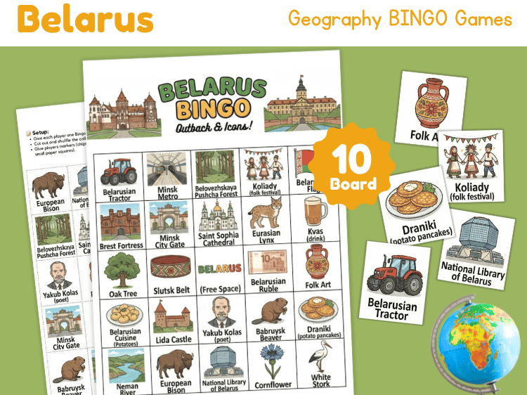 Belarus Geography Bingo Game | Country Study, Culture & Landmarks
