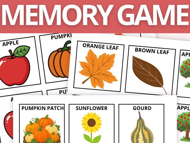 Fall Memory & Matching Game Memory Receptive ID Preschool Kindergarten