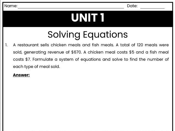 IB Math AI Worksheet SL 1.8 - Solving Equations