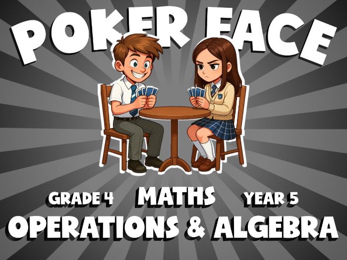 Operations & Algebra POKER FACE Maths Game | No-Prep Year 5 Review Activity