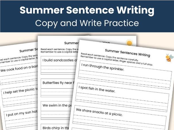 Sentence Writing Worksheets | Summer Activities | Handwriting Practice for Kids