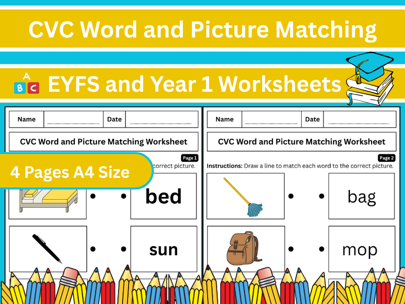 CVC Word and Picture Matching Activity Sheets | EYFS and Year 1 Worksheets