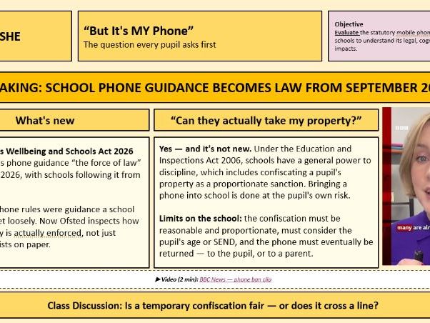 UK School Mobile Phone Ban: Complete KS3 ICT/PSHE Lesson & Policy Design Pack (September 2026)