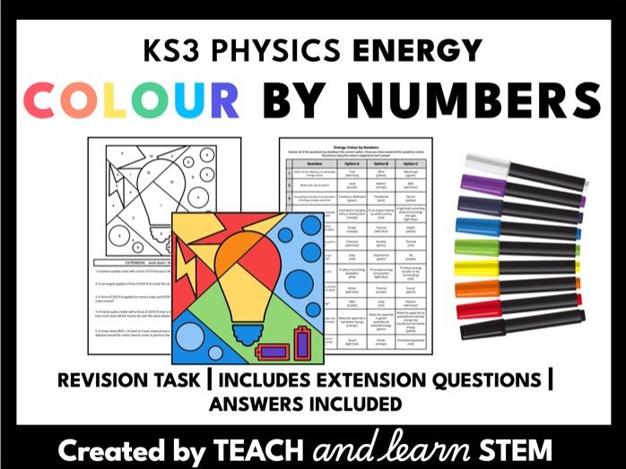 KS3 Physics Energy Revision Activity | Cover Work | Colour by Numbers