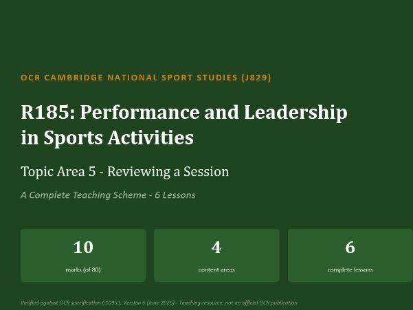 R185 TA5 Reviewing a Session: Complete Teaching Scheme | OCR Cambridge National Sport Studies (J829)
