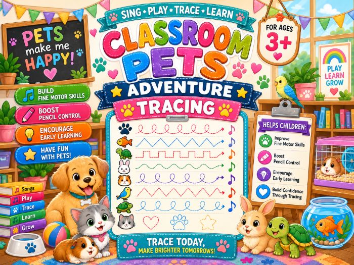 Classroom Pets Tracing Worksheets | Fine Motor & Pre-Writing Activities | Preschool–1st Grade
