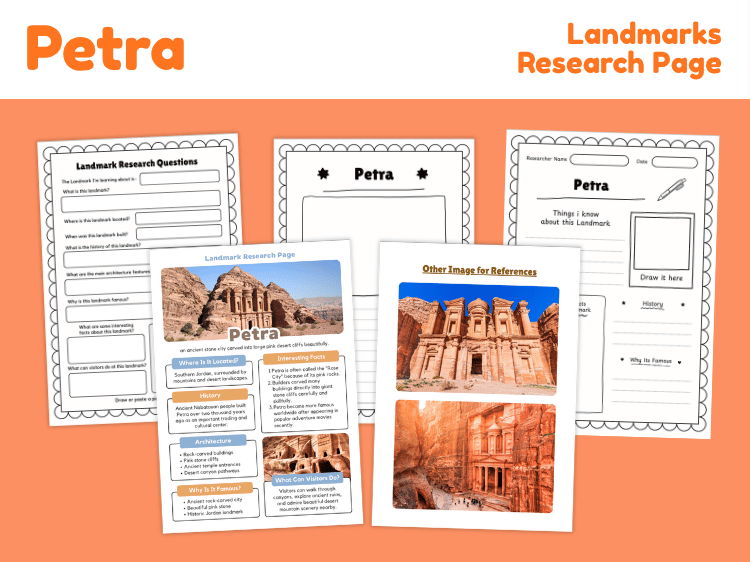 Petra Research Project | Landmark Worksheets & Reading Page