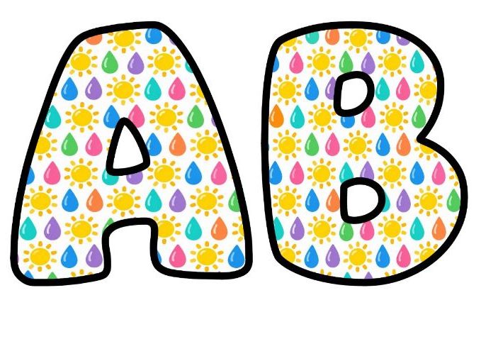 Sunshine and Raindrops Bubble Letters | Weather Topic Bulletin Board Letters
