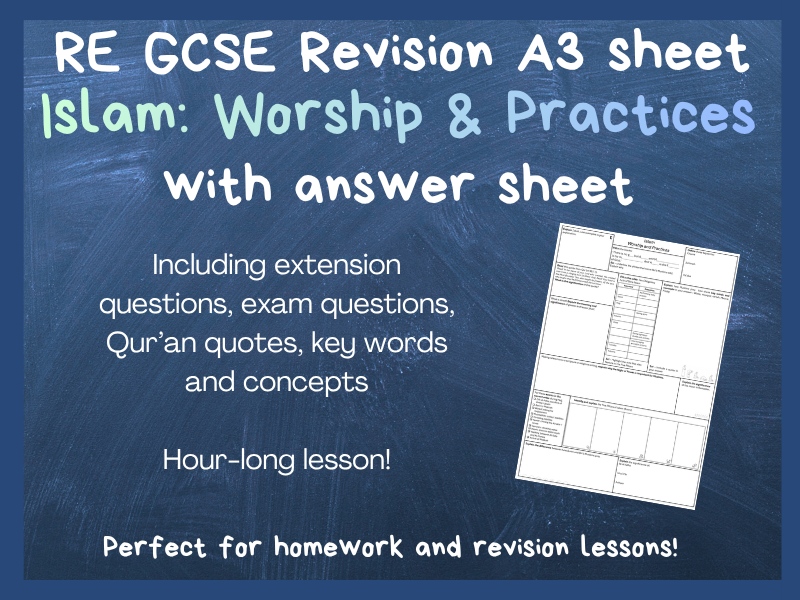 RE AQA GCSE Islam Practices and Worship Revision A3 Worksheet | Printable with answers