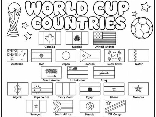 Football Soccer World Cup 2026 Participating Countries Flags Coloring Page