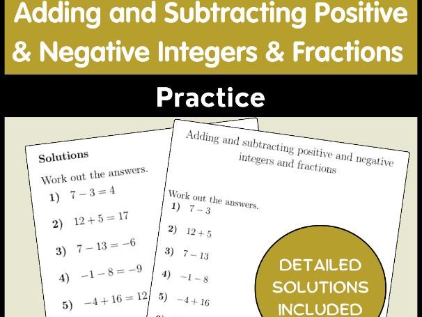 Adding and Subtracting Positive & Negative Integers & Fractions Practice