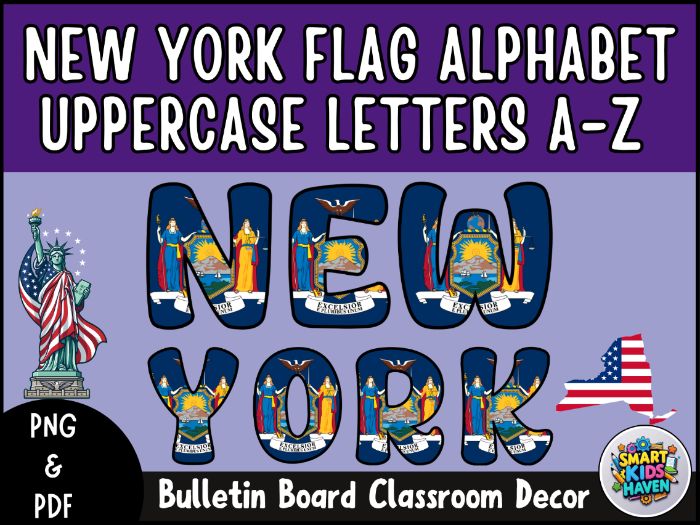 New York Flag Alphabet Uppercase Letters A-Z Bulletin Board Classroom Decor