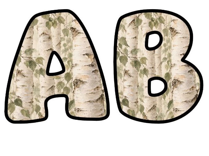 Birch Tree Trunks Bubble Letters | Botanical Bulletin Board Letters | Printable Alphabet A-Z and 0-9