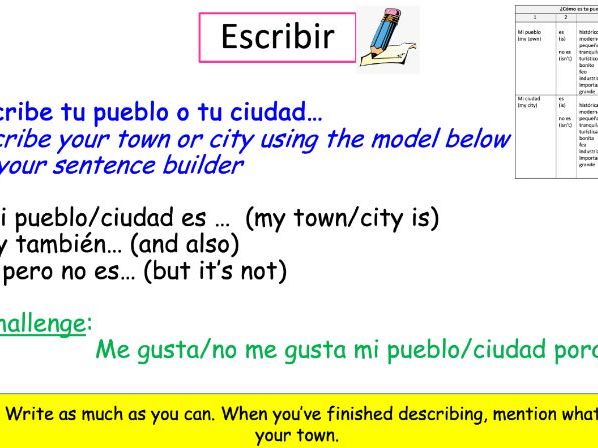KS3 Spanish Town L1 ¿Cómo es tu pueblo? (editable lesson and sentence builder)