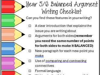 Writing Checklist Year 5/6 Balanced Argument