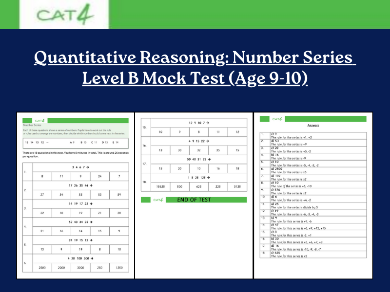 CAT4 Level B Number Series Mock Test | 18 Questions with Answers & Explanations