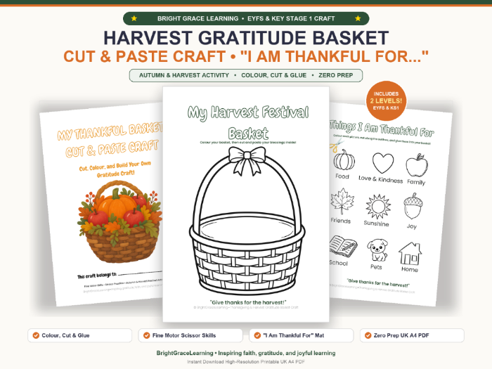 Harvest Gratitude Basket Cut & Paste Craft | Autumn "I Am Thankful For" EYFS KS1