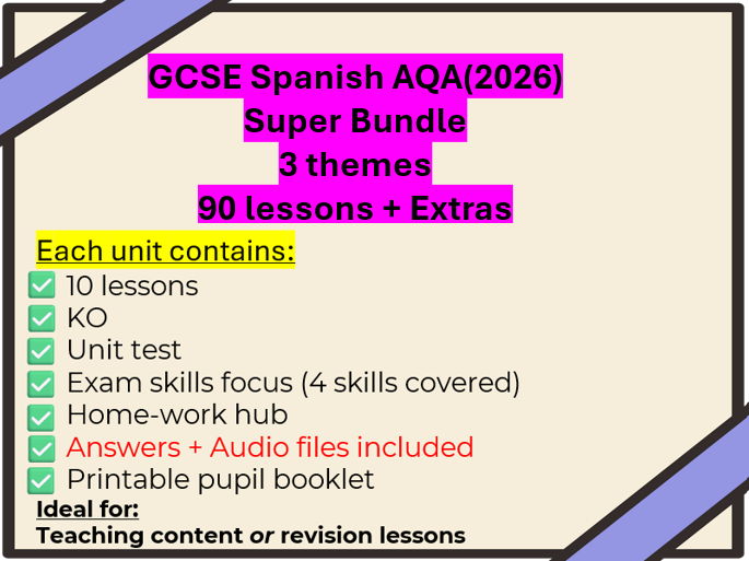 The Complete GCSE Spanish Resource Pack - 90 lessons + extras (AQA, 2026)