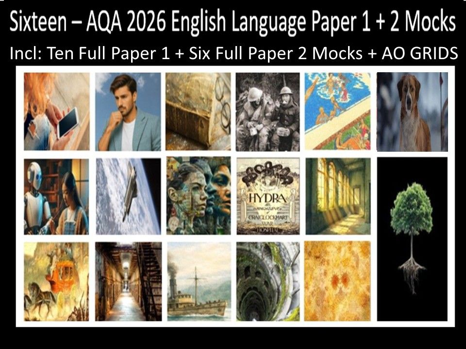 Sixteen AQA 2026 English Language Paper 1 + 2 Mocks | AO GRIDS