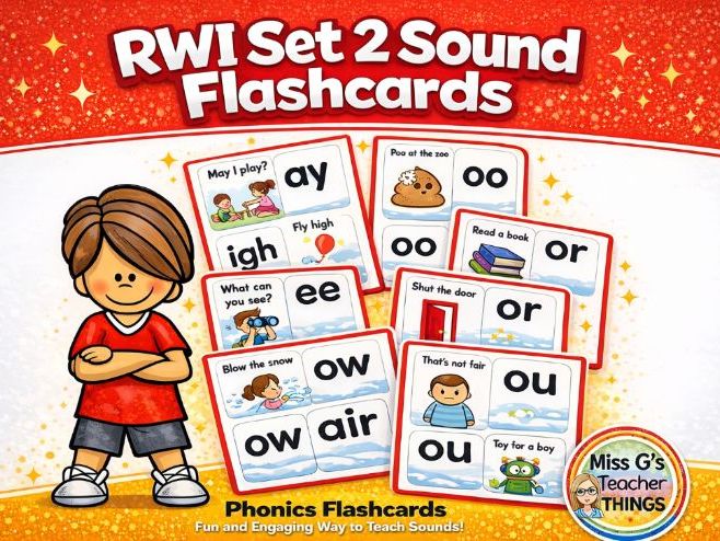 Read Write Inc (RWI) Set 2 flashcards - ay ee igh ow oo ar or air ir ou oy phonics sounds